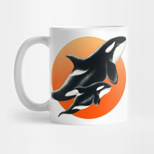 Orca Whale Mom and Baby whale Ink Art Mug